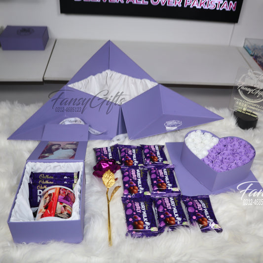 Heart Drawer Corner Box Gift Set with Chocolates, Roses & Customize Mug