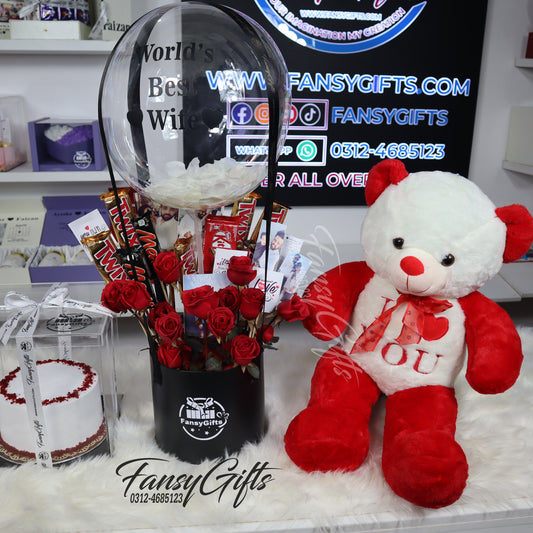 World's Best Wife Surprise Deal - Cake, Bouquet & Teddy Gift Package