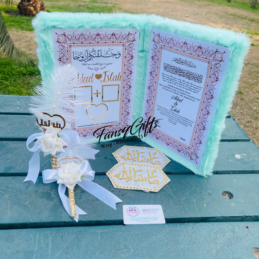 Fluffy Nikah Booklet with 2 Pens & Imam Zamin - One Side Thumb Impression