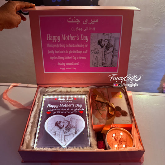 Customize Love Box – Premium Mother's Day Gift Set with Fluffy LED Frame, Candle & Chocolates