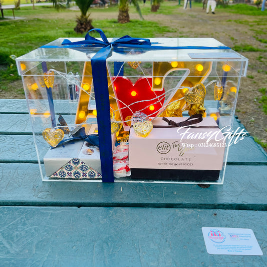 Acrylic Box with LED Couple Letter & Heart - Surprise Gift