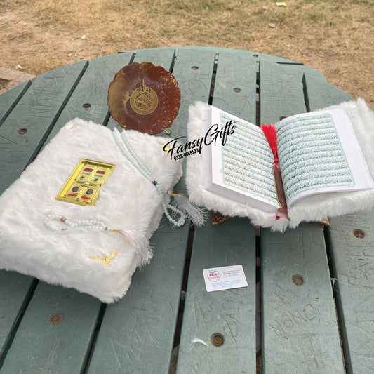 Customizable Quran Pak Set - Fluffy Quran, Box, Resin Rahel & Ayat ul Kursi Tray