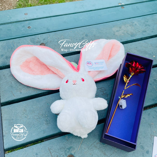 Fluffy Rabbit with Metal Flower