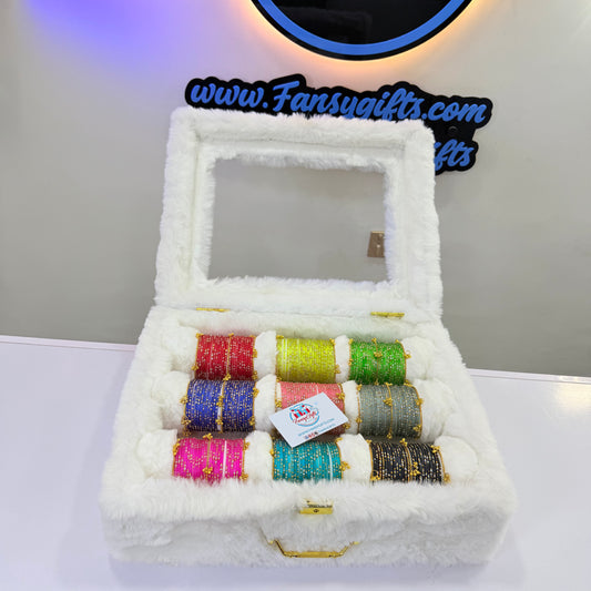 Fluffy Bangle Box - 3 Slot with Kashmiri Bangles
