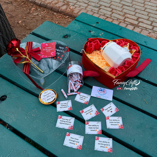 Valentine's Day Surprise Heart Gift Set - Fragrance Rose, Mug & Metal Flower