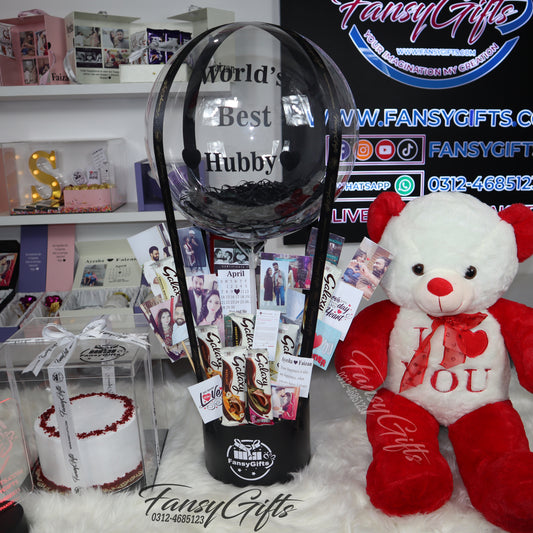 World's Best Hubby Surprise Deal - Cake, Bouquet & Teddy Gift Package