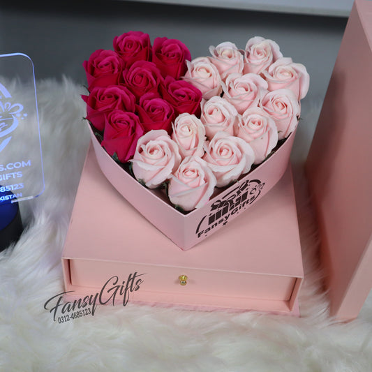 Luxury Heart Drawer Transparent Box with Premium Chocolates & Fragrance Roses