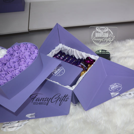 Heart Drawer Corner Box Gift Set with Chocolates, Roses & Customize Mug