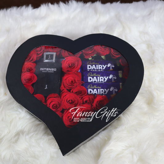 Transparent Heart Drawer Box with Flowers, Chocolates, Perfume & More