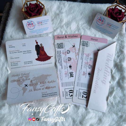 Pink Passport Wedding Invitation Suite | Blush Travel Theme with Boarding Pass & Diagonal Envelope