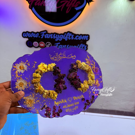 2 Gajray Preserved in Resin — Ayat on Top, Couple Name & Date, with Stand & Luxury Packaging