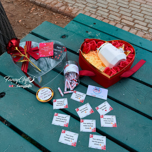 Surprise Heart Gift Set - Fragrance Rose, Mug & Metal Flower