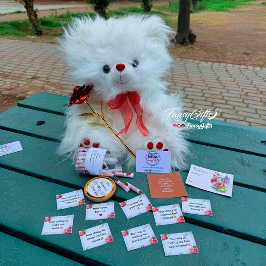 Fluffy Teddy with Metal Flower & Surprise Box Gift Set