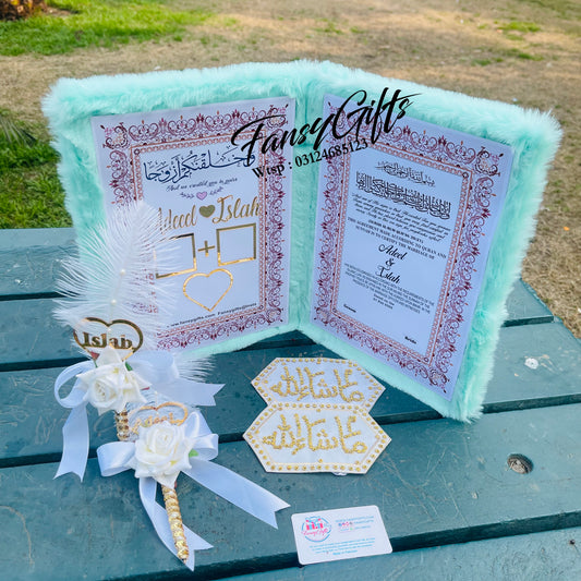 Fluffy Nikah Booklet with 2 Pens & Imam Zamin - One Side Thumb Impression
