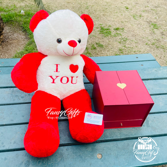 Luxury Heart Drawer Pop-Up Box with Big Teddy