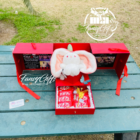 Surprise Heart Drawer Box with Fluffy Rabbit
