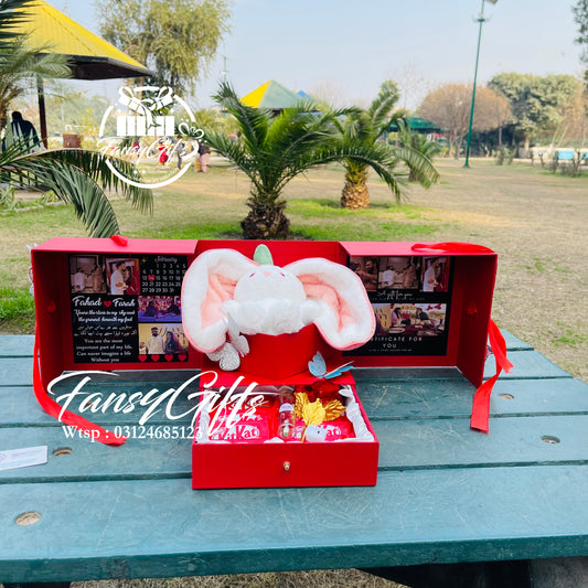 Surprise Heart Drawer Box with Fluffy Rabbit