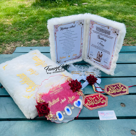 Luxury Fluffy Nikkah Booklet Set with Resin Tray - Trending Set