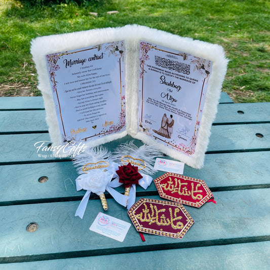 Fluffy Nikah Booklet with 2 Pens & Imam Zamin