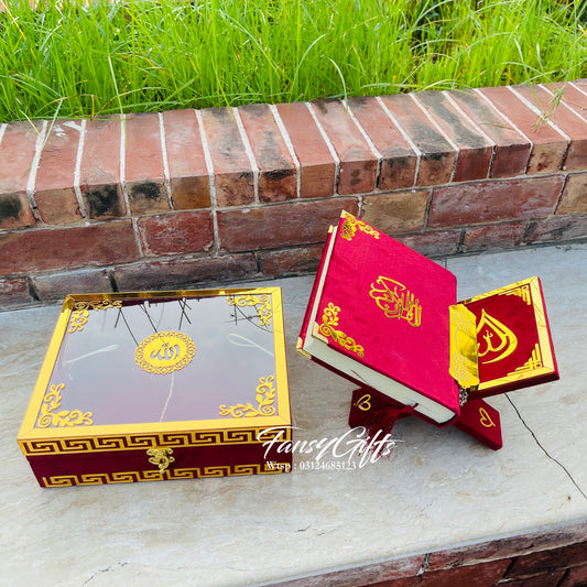 Velvet Quran Pak Set with Rahel, Box & Tasbih