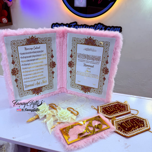 Luxury Fluffy Nikkah Booklet — 2 Custom Pens, Haq Mehr Envelope & 2 MashaAllah Imamzamin