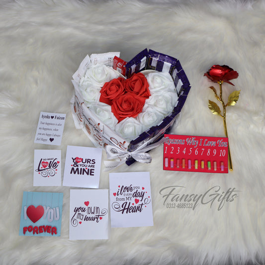 Chocolate Heart with Metal Flower, Cards & 10 Reasons Why I Love You Capsule