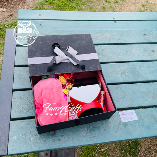 Surprise Box with Fluffy Rabbit & LED Heart Flower Mirror Frame