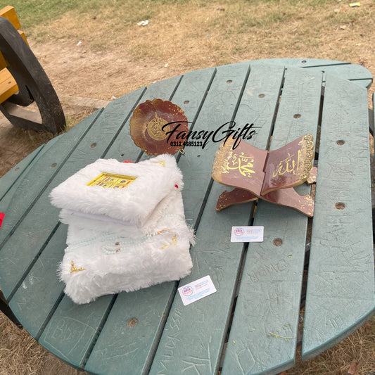 Customizable Quran Pak Set - Fluffy Quran, Box, Resin Rahel & Ayat ul Kursi Tray