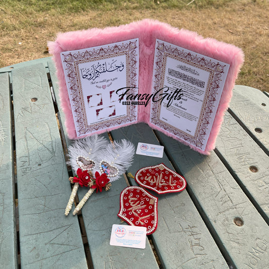 Fluffy Nikah Booklet with 2 Pens, Imam Zamin & Fluffy Box with Couple Names