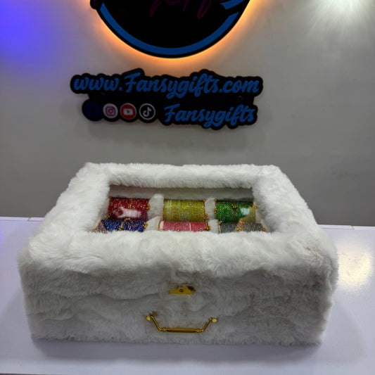 Fluffy Bangle Box - 3 Slot with Kashmiri Bangles