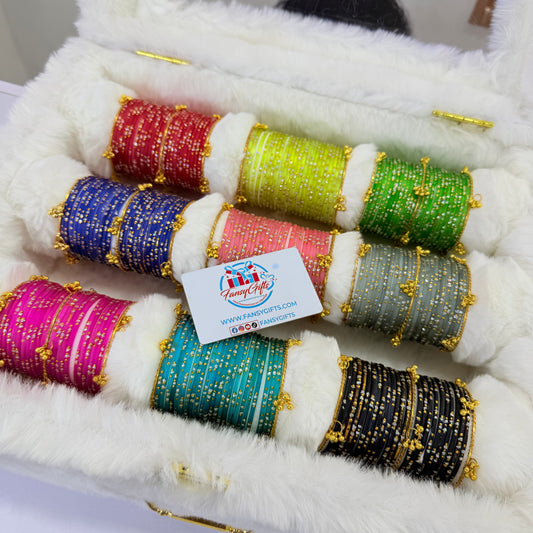 Fluffy Bangle Box - 3 Slot with Kashmiri Bangles