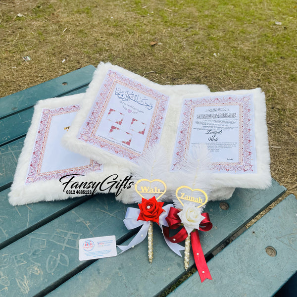 Customizable Luxury Fluffy Nikah Booklet with Box & Pen