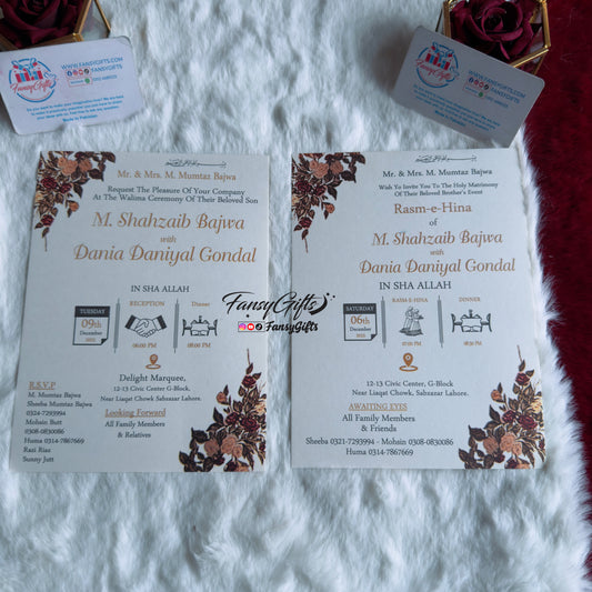 Fansy Floral Printing Card – 3 Events with Beautiful Envelope & Customized Bride and Groom