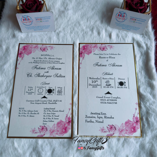 Pink Ribbon Bow Envelope with Left-Right Cut & Floral Desig | Fansy Wedding Card