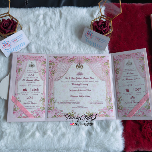 Fansy Wedding Card – Mehndi, Barat & Walima Invitation with Circle Door Envelope