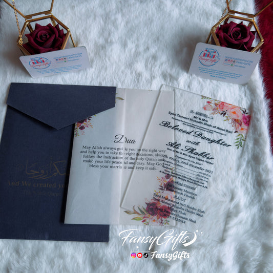Luxury Acrylic Wedding Card | Wakhalnakum Ayat Envelope & Acrylic Card Floral Design