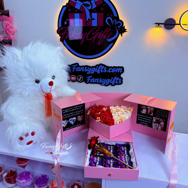 Fluffy Teddy Bear & Luxury Heart Drawer Box Gift Set