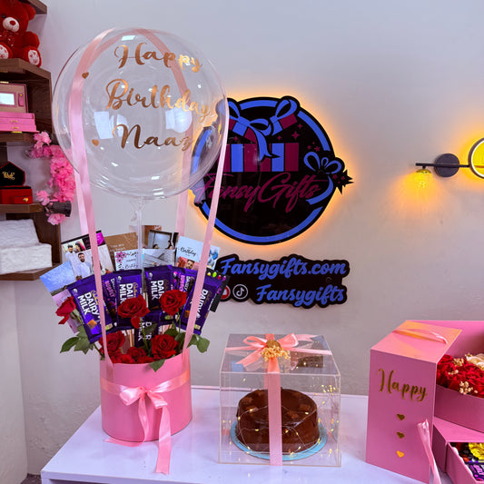 Luxury Surprise Gift With Balloon Bouquet / Flower Bouquet & Heart Drawer Box Gift Set