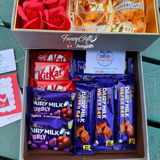 Premium Surprise Box with Chocolates, Cards and Fragrance Roses