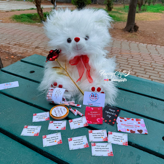 Valentine Deal - Teddy Bear, Metal Flower & 30+ Reasons Love Jar